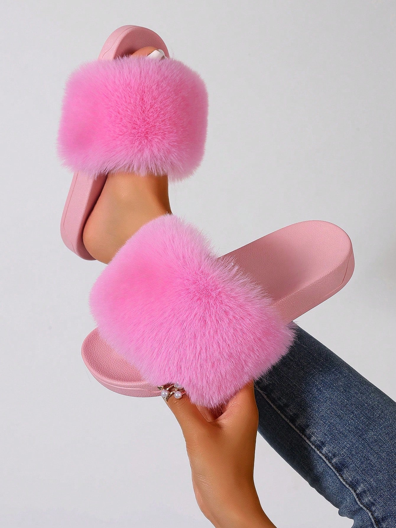 Fuzzy Pink Slippers (Faux)