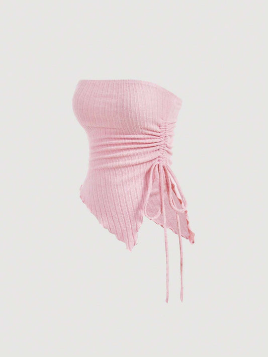 Drawstring pink tube top